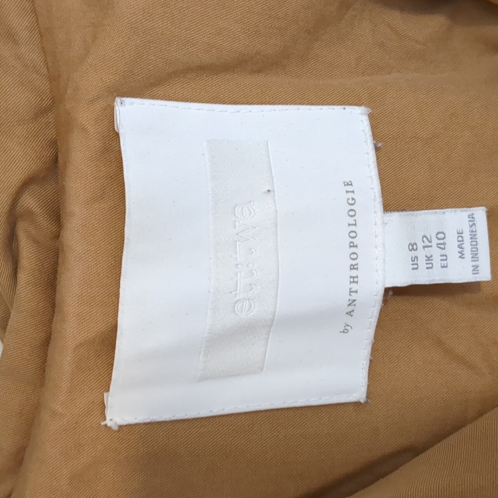 Anthropologie EttTwa Camel Trench Coat Dark Trim 100% Cotton 8 - Picture 5 of 10